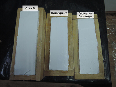 Рисунок нанесения герметиков на монтажную пену в первом эксперименте с предварительно увлажненными опалубками